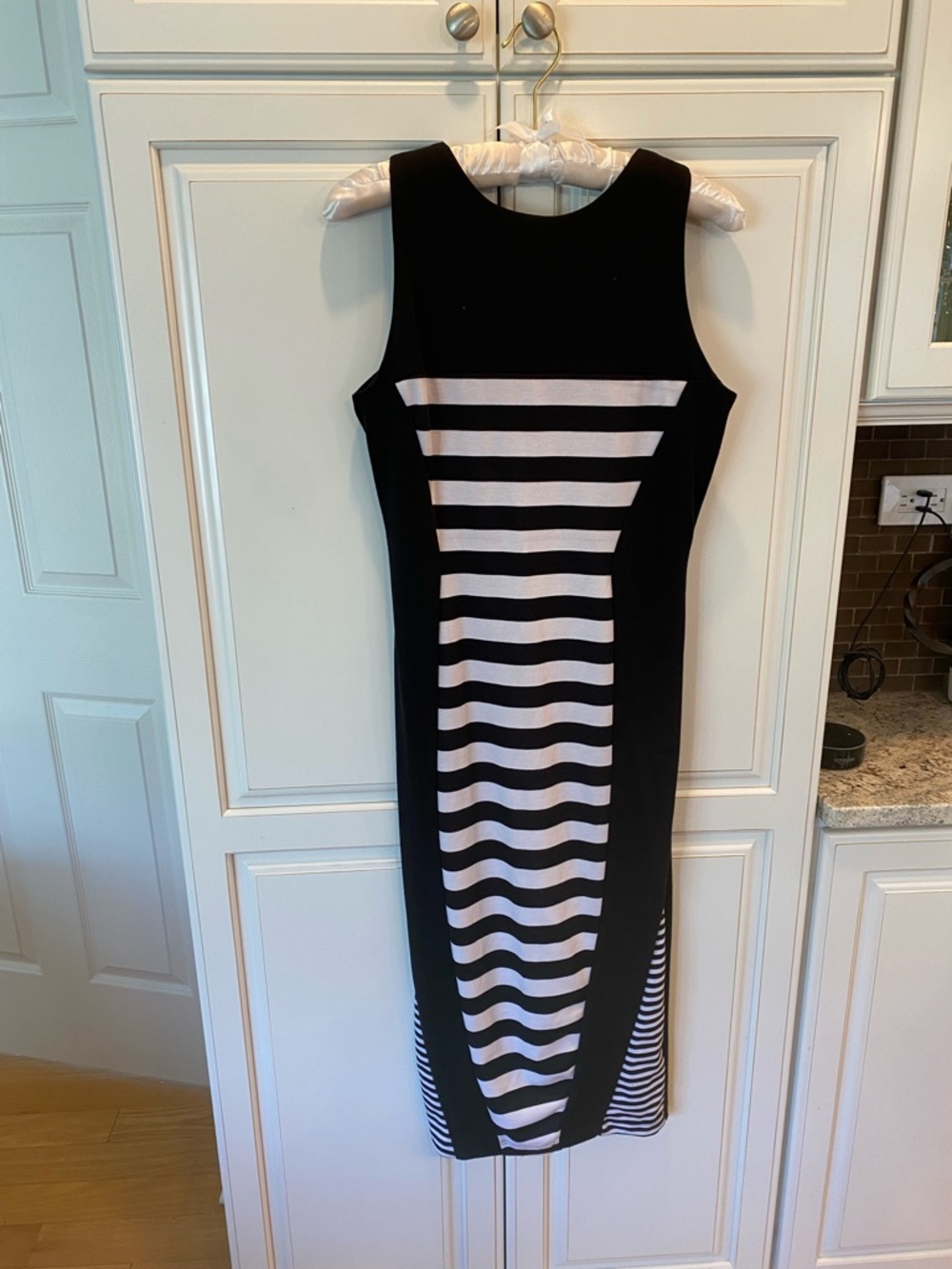 Nicki Minaj Black and White Striped Midi Sheath Dress